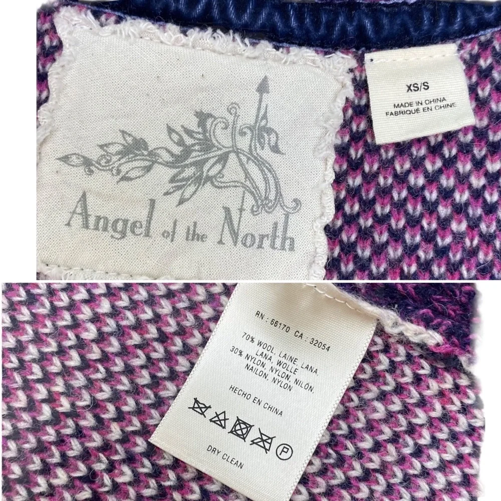 Anthro Angel of the North Warm Sweater Vest Wool Blend Navy/Purple/Ivory XS/S